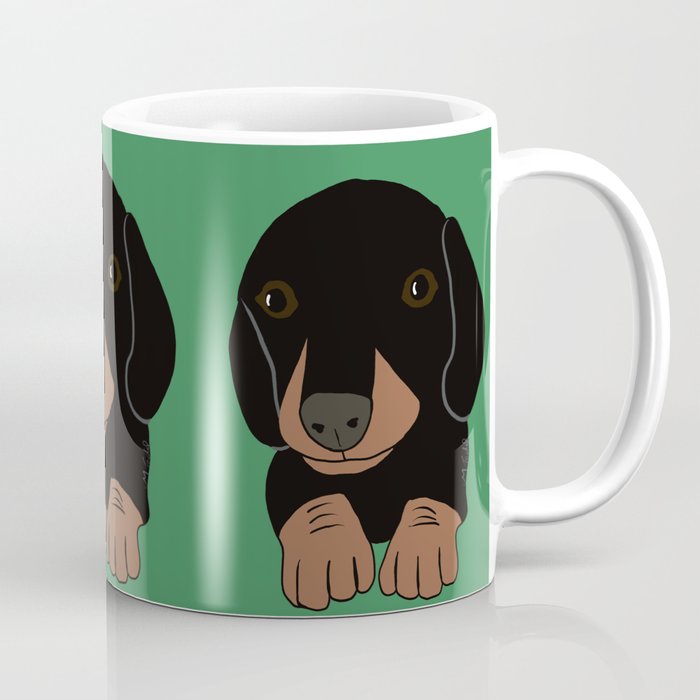 Dachshund Puppies Galore! Coffee Mug | Drawing, Digital, Dachshund-puppy, Dachshund-puppies, Dachshund, Cute, Green, Brown, Black, Gifts