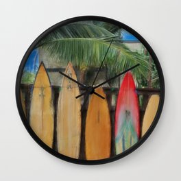 Polynesian Surfboards Wall Clock | Waves, Polynesia, Palms, Tropical, Maui, Kauai, Palmtrees, Surfing, Beach, Hawaii 