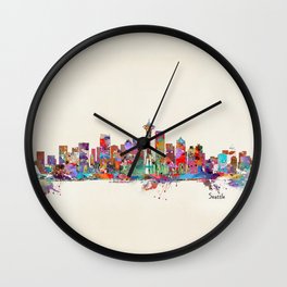 Seattle Washington skyline Wall Clock | Pop Art, Architecture, Cityskylineart, Washington, Cityskylines, Graphic Design, Watercolor, Landscapes, Cityscapes, Curated 