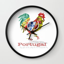 Portuguese waving flag shaped as a rooster on a white background.  Wall Clock | Banner, Graphicdesign, 3D, Country, Colors, Beak, Castle, Cockeral, Bird, Art 