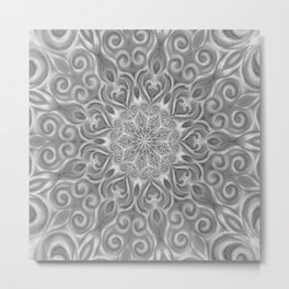 Gray Center Swirl Mandala Metal Print