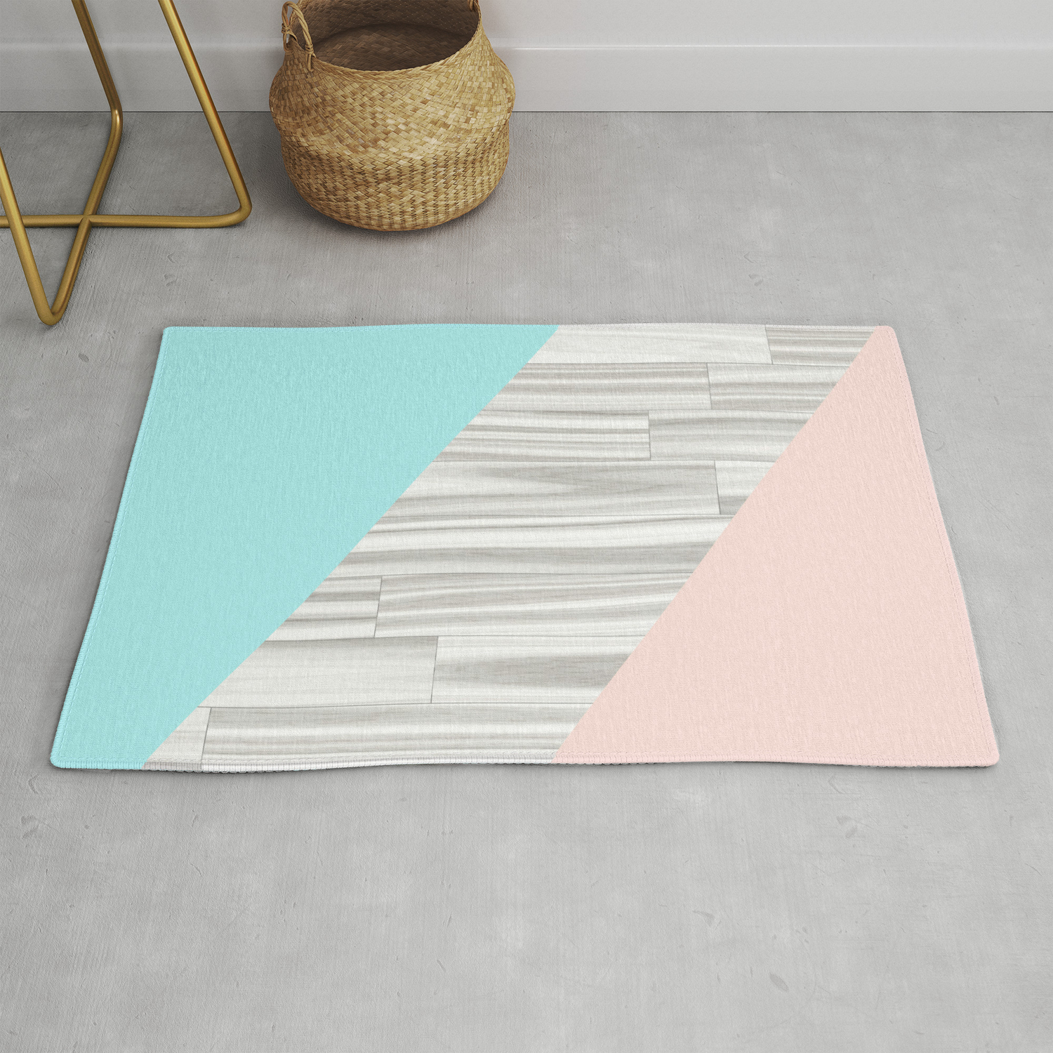 Abstract Gray Wood Coral Aqua Color Block Rug By Pink Water Society6