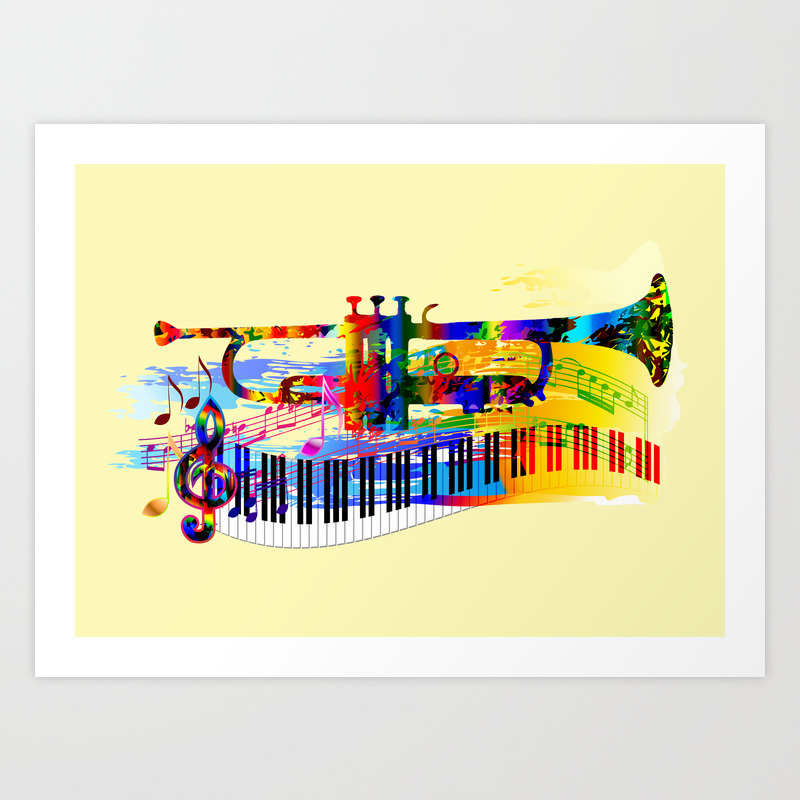 Abstract Colorful Music Instrument Painting Trumpet Piano Musical Notes Color Splash Treble Clef Art Print By Arija Art Society6