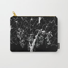 White ink, black cardboard. Vine trees. Grapes. White ink Carry-All Pouch
