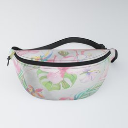 Pink lilac green watercolor hand painted tropical floral flamingos Fanny Pack