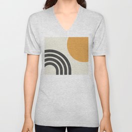 Mid century modern Sun & Rainbow V Neck T Shirt | Midcenturymodern, Minimalist, Curated, Japandi, Arches, Sunarch, Earth, Boho, Midcentury, Arch 