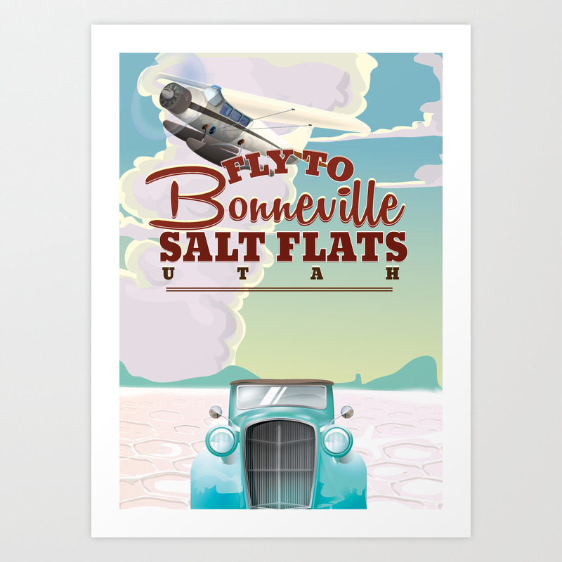 Bonneville Salt Flat Utah Vintage Travel Poster Art Print By Nicholasgreen Society6