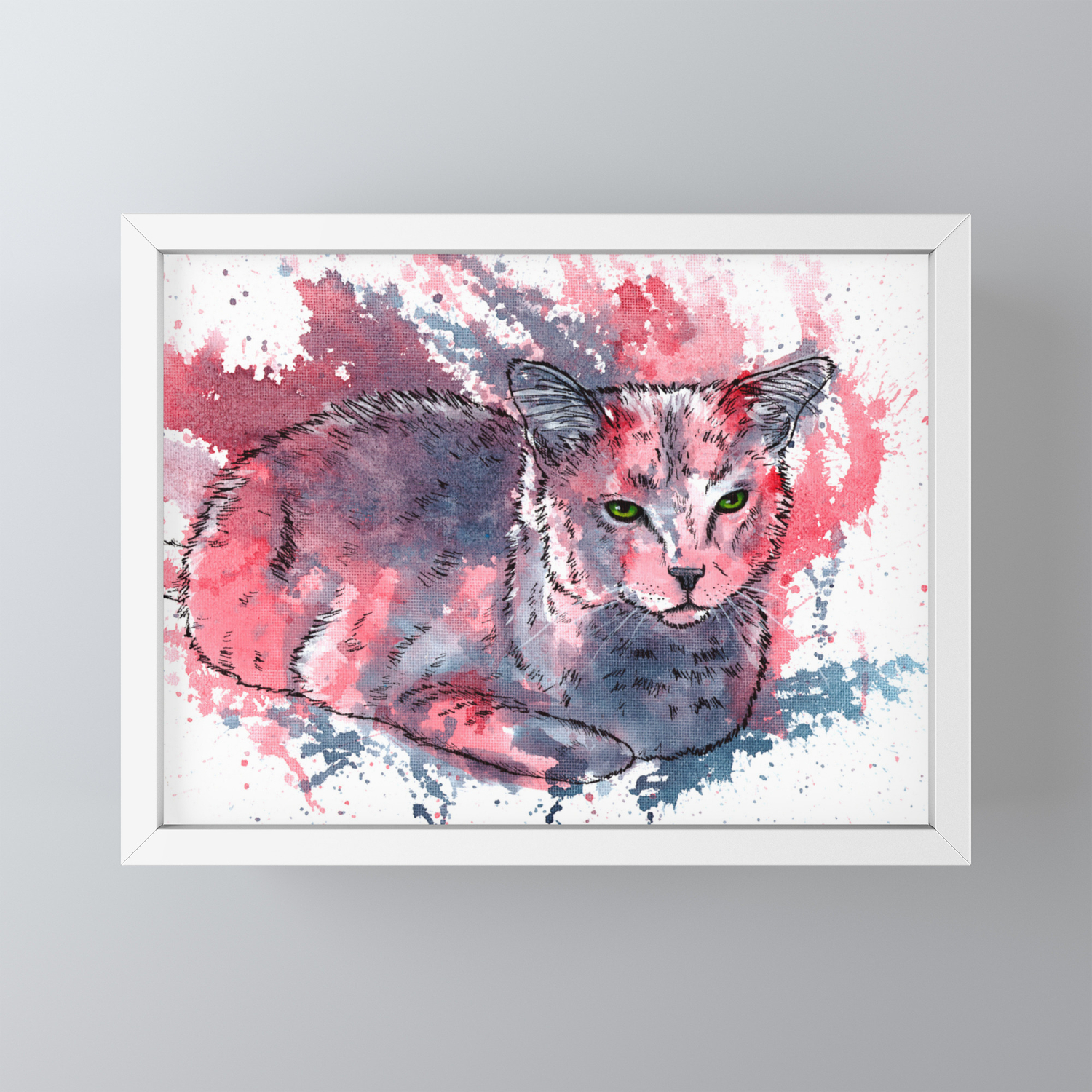Cat Acrylic Painting Animal Abstract Portrait Framed Mini Art