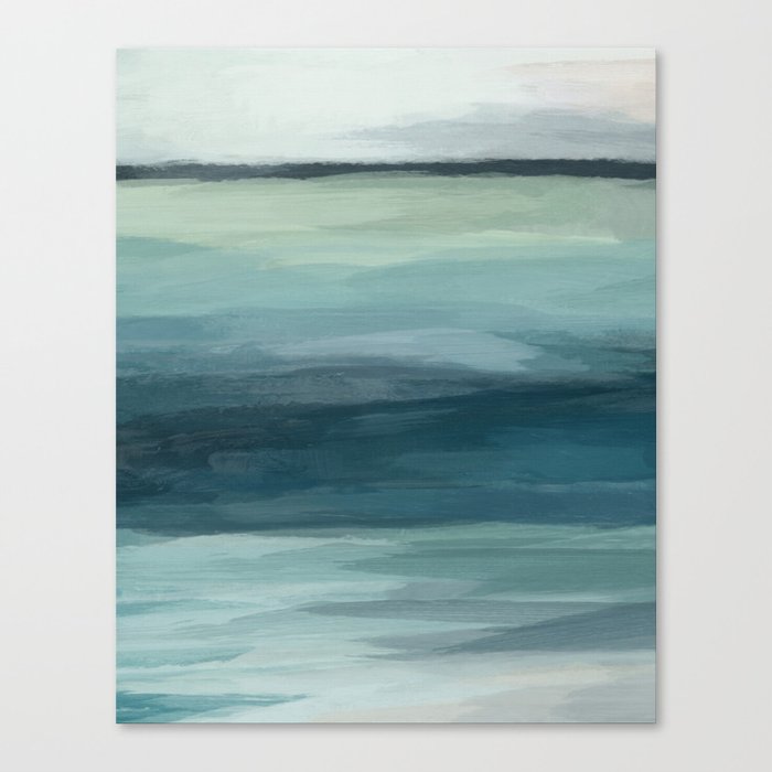 Seafoam Green Mint Navy Blue Abstract Ocean Art Painting Canvas