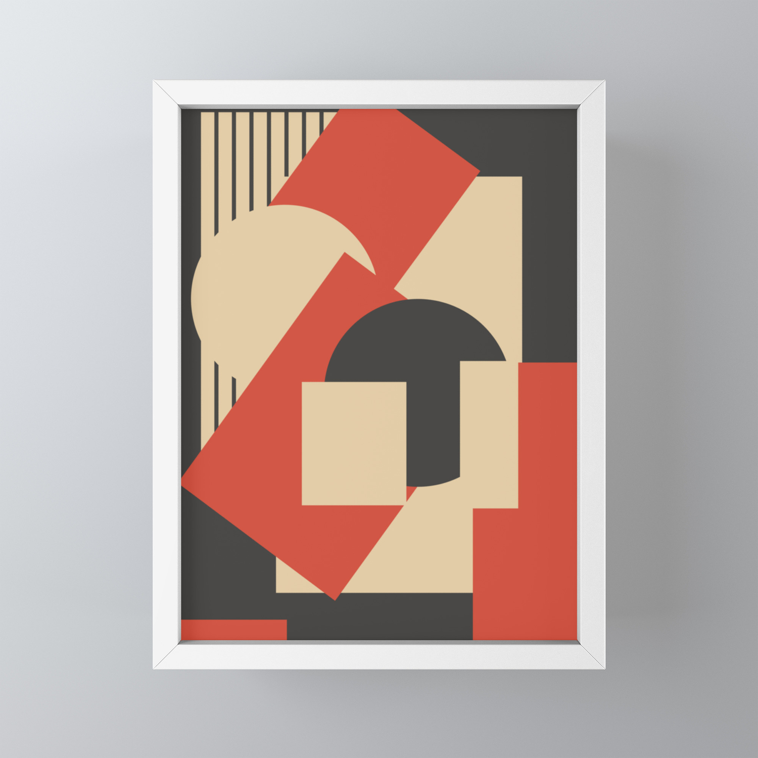 Geometrical Abstract Art Deco Mash Up Scarlet Beige Framed Mini