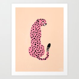 The Stare: Peach Cheetah Edition Art Print | Tiger, Graphicdesign, Animal, Leopard, Tropical, Cat, Cute, Peach, Illustration, Wild 