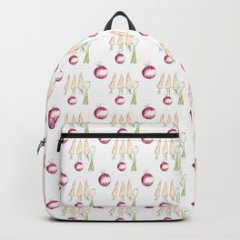 Veggie patch Backpack | Pattern, Veggie, Watercolor, Painting, Leek, Digital, Carrot, Onion, Vegetables, Veg 