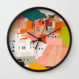 cinque terre Wall Clock | Curated, Southeurope, Landscape, Shapes, Holiday, Painting, Art, Italian, Summer, Europe 