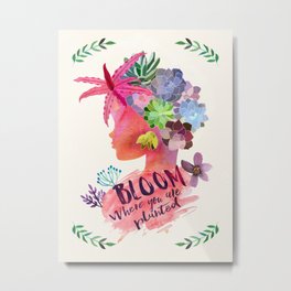 Bloom where you are planted Metal Print | Yoga, Succulent, Digital, Woman, Health, Empower, Positive, Quote, Acrylic, Succulents 