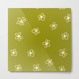 Cute and simple crooked hand-drawn flowers on green background. Metal Print | Endless, Female, Background, Floral, Red, Drawing, Abstract, Garden, Colorful, Decorative 