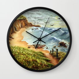 Strumble Head, Pembrokeshire Wall Clock | Oil, Lighthouse, Painting, Westwales, Cliffs, Impressionism, Coastal, Seascape, Stormysea, Boats 