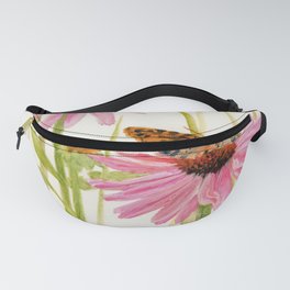 Pink Coneflower Butterfly Watercolor Fanny Pack