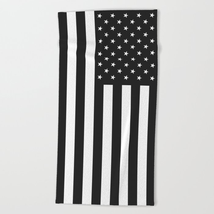 American Flag Stars And Stripes Black White Beach Towel By