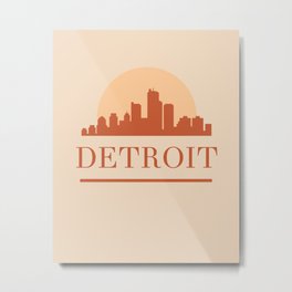 DETROIT MICHIGAN CITY SKYLINE EARTH TONES Metal Print | Michigan, Graphicdesign, Travel, Unitedstates, Map, Elegant, Detroitmap, Earthcolor, Wanderlust, Vacation 