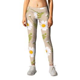 Daisy Floral Pattern-Nude Leggings | Pattern, Girlystuff, Graphicdesign, Floral, Whiteflower, Daisy, Flower, Digital 