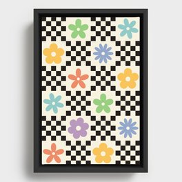 Retro Colorful Flower Double Checker Framed Canvas