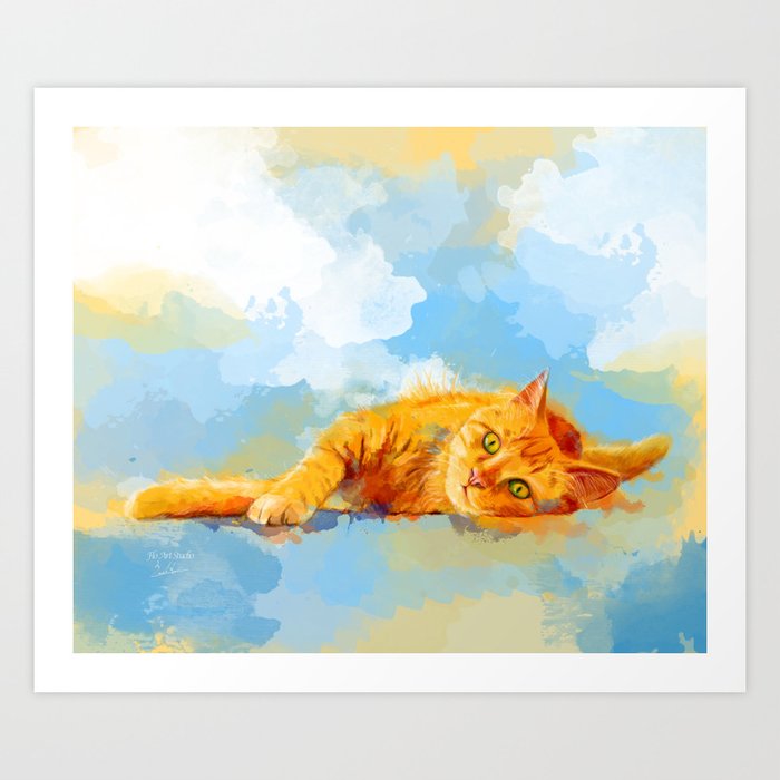 Cat Dream Orange Tabby Cat Painting Art Print By Floartstudio