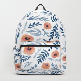 Seamless pattern with watercolor roses and blue leaves Backpack | Drawing, Illustration, Retro, Flower, Blue, Background, Graphicdesign, Big, Branch, Homedecor 