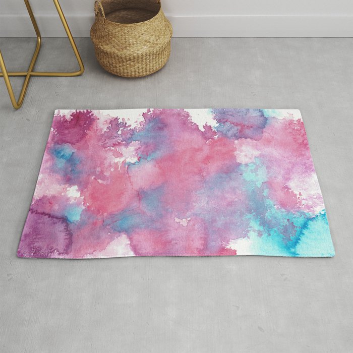 Pink Purple And Blue Abstract Watercolour Rug By Suzzincolour