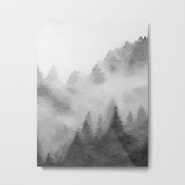 Foggy Forest III - Black White Gray Watercolor Trees Rustic Misty Mountain Winter Nature Art Print Metal Print | Classic, Scenic, Mountain, Blackandwhite, Horizon, Black, Nature, Misty, Winter, Forest 