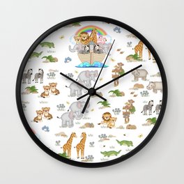 Noahs Ark Animals Wall Clock | Safarianimals, Jungleanimals, Animal, Noahsark, Graphicdesign, Digital, Animalnursery, Pattern 