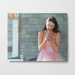 Ali Metal Print | Pink, Smoking, Dress, Photo, Lightingup, Brunette, Ejholmes 