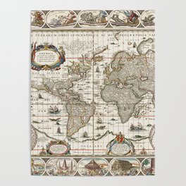Nova Totius Terrarum Orbis Geographica Ac Hydrographica Tabula (1635 – 1649), Vintage Map Of The Ancient World Poster