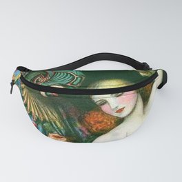 Carnival of Venice Masquerade Art Deco Masked figure & Woman with bauta mask painting by W.T. Benda Fanny Pack