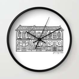 Shop Houses - Singapore  Wall Clock | Colonial, Asian, Shophouse, Digitalart, Homedecorideas, Storefront, Sketch, Windows, Southeastasia, Peranakan 