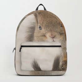 Hi there - what's up? #decor #society6 #buyart Backpack | One, Hike, Fluffy, Snow, Forest, Squirrel, Winter, Cute, Animal, Digital 