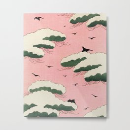Pink Sky | Aesthetic Traditional Japanese Illustration, Beautiful Pastel Colors, Peaceful Landscape Metal Print | Pastelwallart, Calm, Pinksky, Vintageposter, Trendyartprint, White, Japanese, Japan, Retro, Landscape 