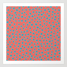 Living Coral and Turquoise, Teal Polka Dots Art Print