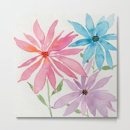 Trio of Pink, Blue and Purple Poinsettia style Abstract Watercolor Flowers Metal Print | Abstractflowers, Painting, Nature, Mixedflowers, Mixedfloral, Pinkfloral, Watercolor, Bluefloral, Purplefloral, Pastelfloral 