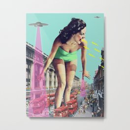 Rush Hour Madness Metal Print | Girl Power, Double Decker, Collage, Surreal, Uk, City, Ufos, Feminist, Vintage, Extraterrestrial 