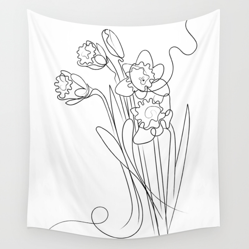 Daffodils Line Drawing Wall Tapestry By Artyadz Society6,Cherry Blossom Line Drawing Tattoo