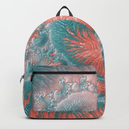 Living Coral Teal Blue Spiral Swirl Pattern Abstract Coral Reef Fractal Backpack | Digital Illustration, Tropic Tropical Curl, Color Of The Year, Shell Seashell Life, Golden Spiral Swirl, Other Mint Fractal, Graphicdesign, Orange Deep Vortex, Reef Infinity Summer, Pattern Coralreef 