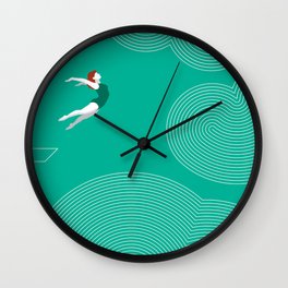diver girl jumping into the clouds Wall Clock | Decoration, Modern, Sport, Shape, Nature, Circle, Digital, Art, Geometric, Graphicdesign 