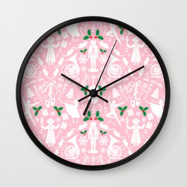Nutcracker ballet Christmas pattern Wall Clock | Rat King, Dancer, Silhouette, Pink, Ballerina, Nutcracker, Tchaikovsky, Pastel, Festive, Holiday 