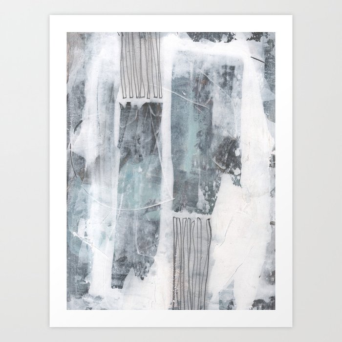 Neutral Stripes Dark Grey And White Abstract Painting Art Print