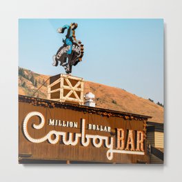 Jackson Hole Wyoming Million Dollar Cowboy Bar - Square Format Metal Print | Jacksonskyline, Homedecor, Wallart, Rockymountains, Restaurant, Framedprint, Neonsign, Cowboybar, Cityscape, Fineart 