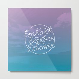 Embark Explore Discover (monoline) Metal Print | Handlettering, Adventure, Blue, Great Outdoors, Wanderlust, Monoline, Embark, Adventurist, Clouds, Type 