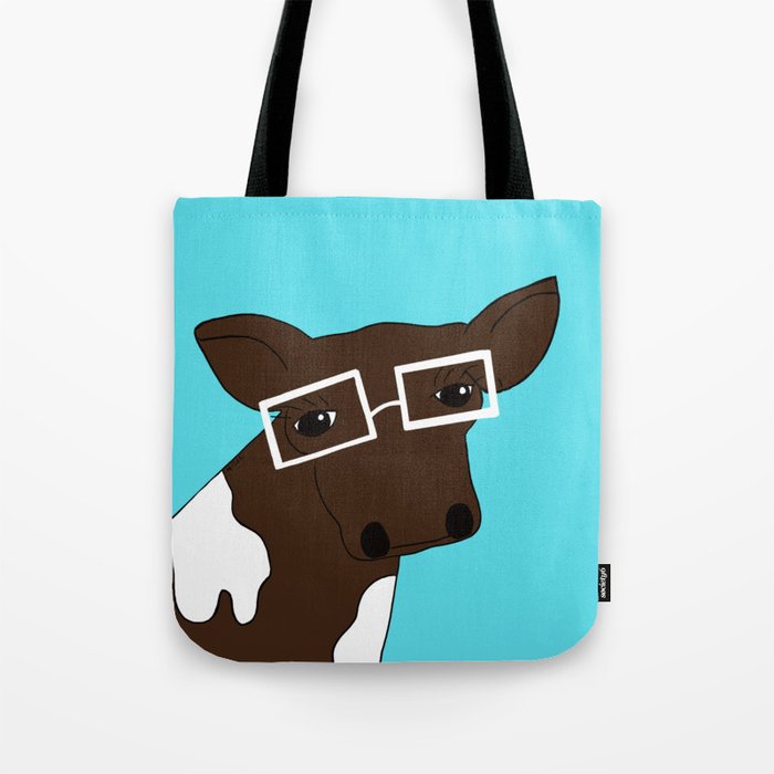 Matilda the Hipster Cow Tote Bag | Drawing, Digital, Cow, Cow-art, Hipster-cow, Bovine, Bovine-art, Brown-and-white-cow, Fun-cow-art, Cow-with-glasses