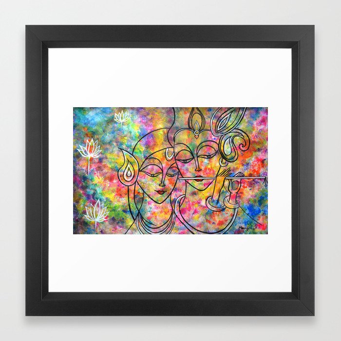 Radha Krishna Abstract Colorful Painting By Manjiri Kanvinde Framed Art Print By Manjiri Society6