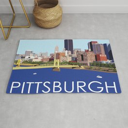 Fun Computer Illustration of Downtown Pittsburgh Skyline, Bridges, and Allegheny River Rug | Cities, Architecture, Pittsburgh, Illustration, Alleghenyriver, Text, City, Landmarks, Skyline, Buildings 