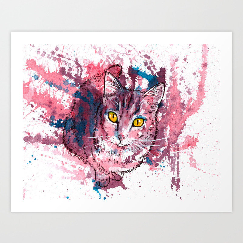 Cat Portrait Pink And Purple Shades Abstract Acrylic Painting